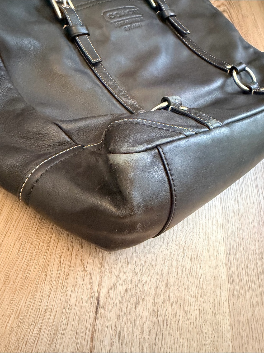 Coach Black Leather Shoulder Tote Purse Bag - Picture 8 of 9